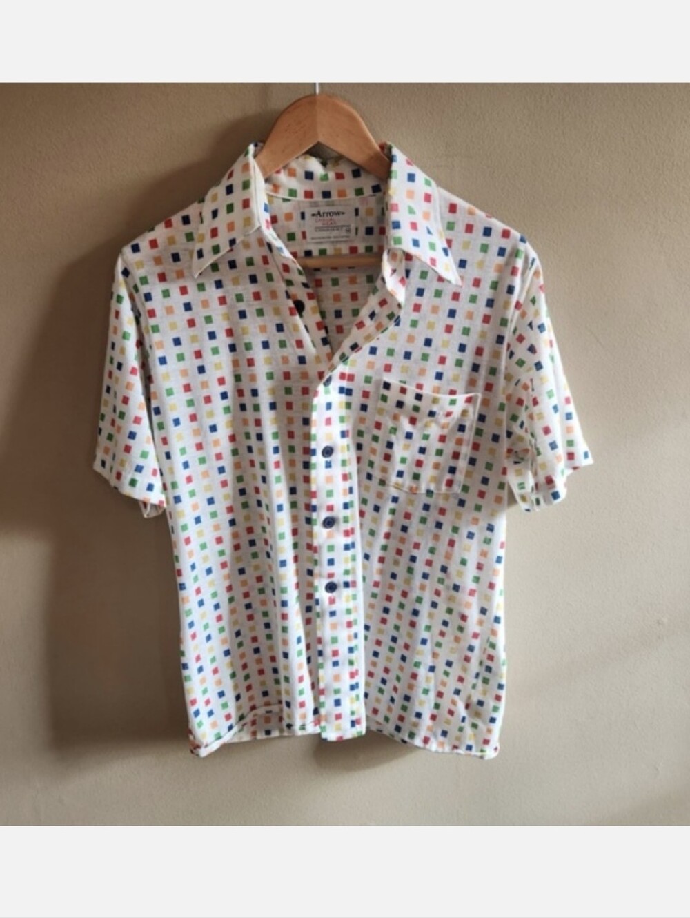 Vintage Rainbow Checker Button Down tee sz M